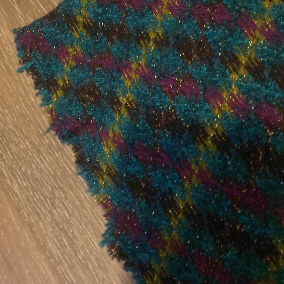 NWOT Trina Turk Wool Tweed Plaid Raw Hem Lined Skirt Turquoise Metallic 6 S - Picture 4 of 4